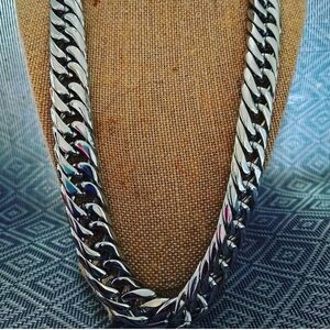 Men's Silver Cuban Link Necklace - Polished Stainless Steel